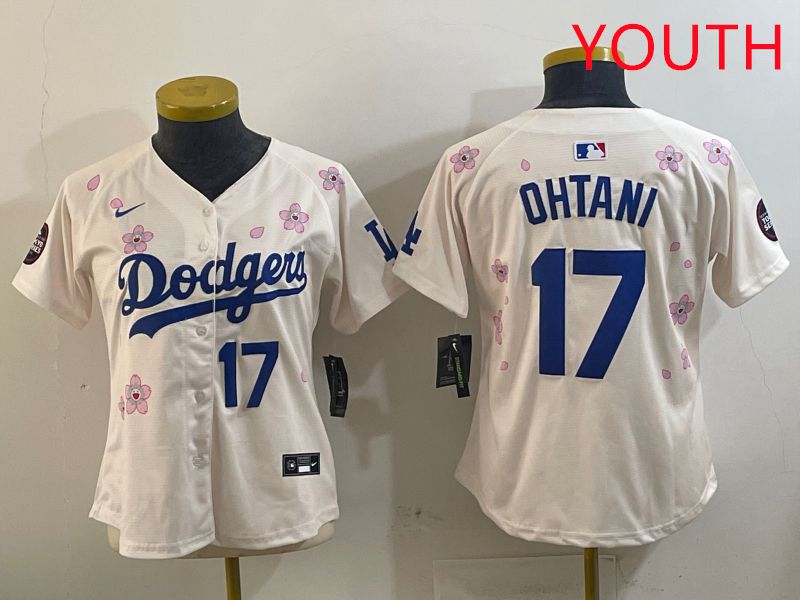 Youth Los Angeles Dodgers #17 Ohtani Cream Sakura Edition 2025 Nike MLB Jersey style 8